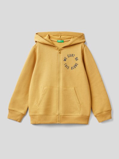 Kids' Benetton Warm Printed Zip Hoodie Mustard | NZ549233