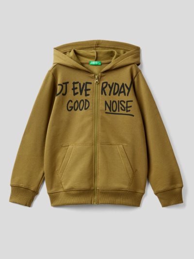 Kids' Benetton Warm Printed Zip Hoodie Military Green | NZ718942