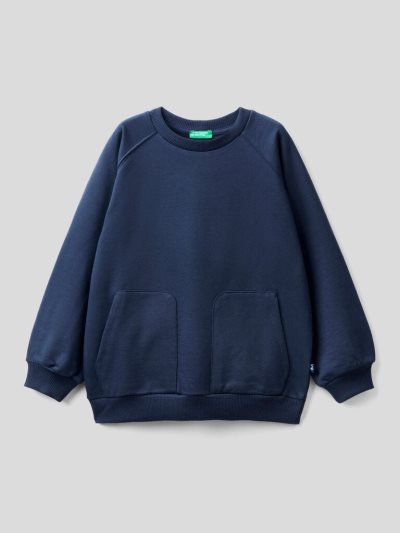 Kids' Benetton Warm Raglan Sleeves Sweatshirt Dark Blue | NZ468688