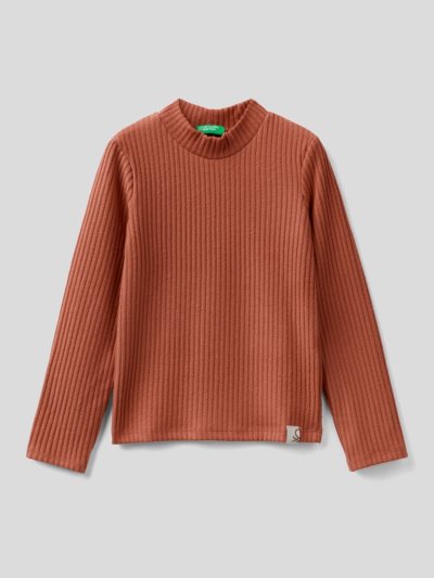 Kids' Benetton Warm Recycled Fabric Long Sleeve T-shirts Brown | NZ369355