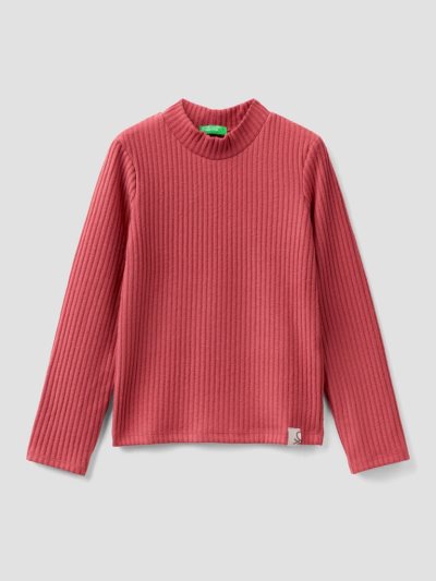Kids' Benetton Warm Recycled Fabric Long Sleeve T-shirts Red | NZ373237