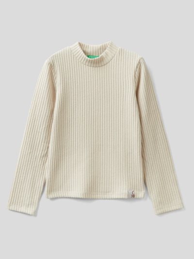 Kids' Benetton Warm Recycled Fabric Long Sleeve T-shirts Creamy White | NZ570628