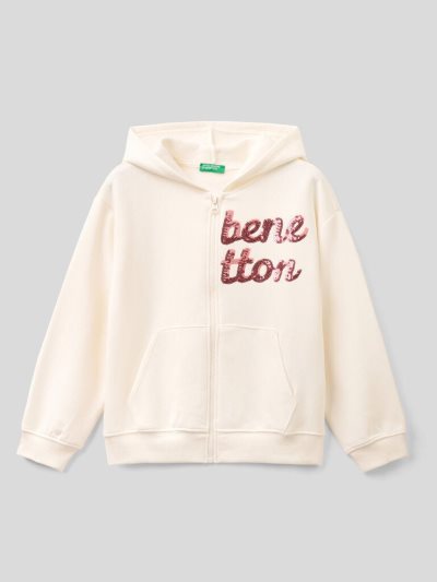 Kids' Benetton Warm Sequins Hoodie Creamy White | NZ586442