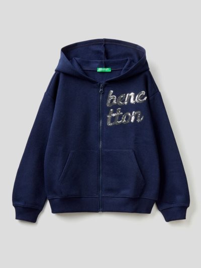 Kids' Benetton Warm Sequins Hoodie Dark Blue | NZ444881