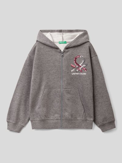 Kids' Benetton Warm Sequins Hoodie Dark Grey | NZ977553