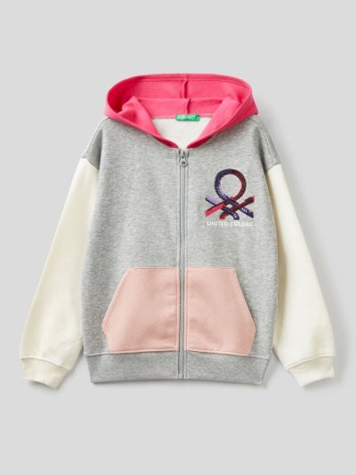 Kids' Benetton Warm Sequins Hoodie Grey | NZ704706