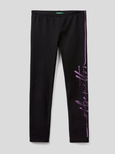 Kids' Benetton Warm Stretch Cotton Leggings Black | NZ147972