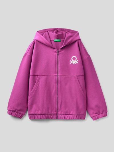 Kids' Benetton Warm Zip And Embroidered Logo Hoodie Cyclamen | NZ266280