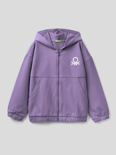 Kids' Benetton Warm Zip And Embroidered Logo Hoodie Lilac | NZ570537