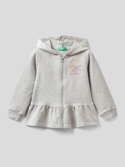 Kids' Benetton Warm Zip And Flounce Hoodie Grey | NZ216371