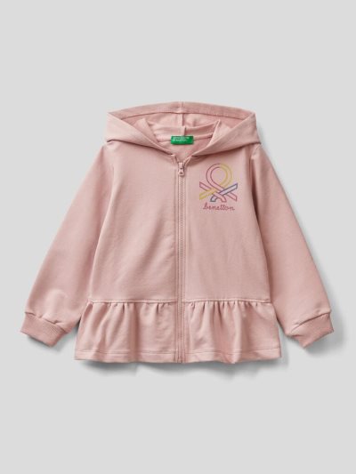 Kids' Benetton Warm Zip And Flounce Hoodie Soft Pink | NZ375768