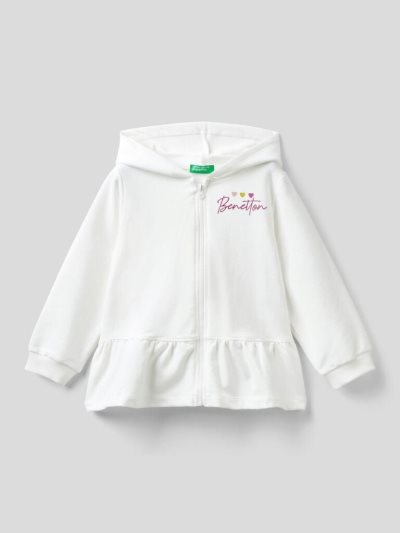Kids' Benetton Warm Zip And Flounce Hoodie Creamy White | NZ752256