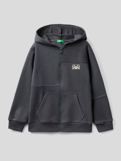 Kids' Benetton Warm Zip And Logo Patch Hoodie Dark Grey | NZ591903