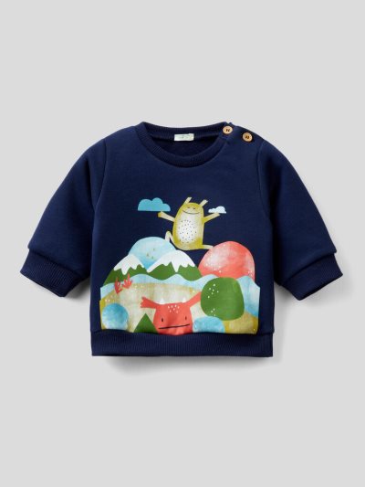 Kids' Benetton Water-based Print Hoodie Dark Blue | NZ487741