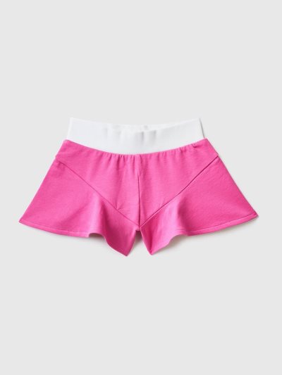 Kids' Benetton Wide Leg Stretch Cotton Shorts Fuchsia | NZ615793