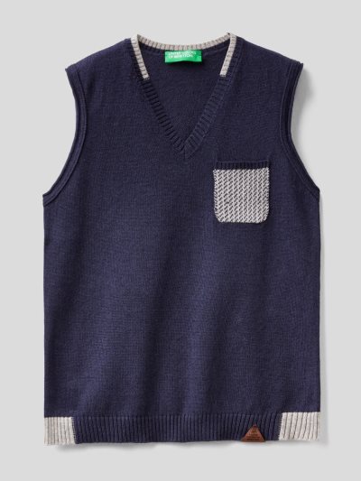 Kids' Benetton Wool And Cotton Blend Vest Dark Blue | NZ674096