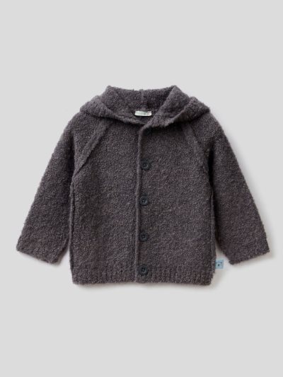 Kids' Benetton Wool Blend Hood Cardigan Dark Grey | NZ032109