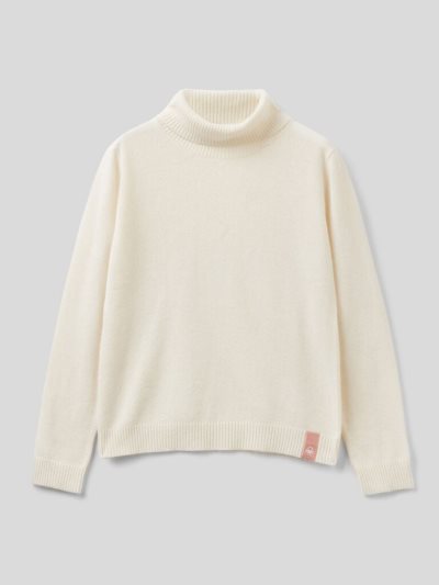 Kids' Benetton Wool Blend Turtleneck Sweaters Creamy White | NZ680692