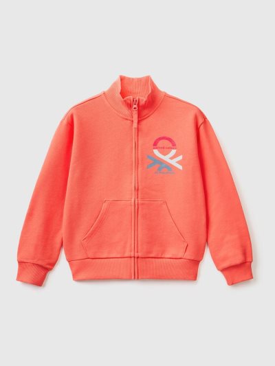 Kids' Benetton Zip And Collar Sweatshirt Orange Coral | NZ002246
