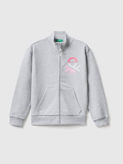 Kids' Benetton Zip And Collar Sweatshirt Light Grey | NZ095850