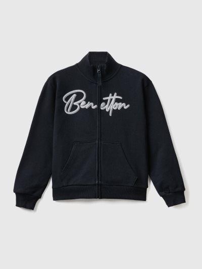 Kids' Benetton Zip And Collar Sweatshirt Black | NZ236295