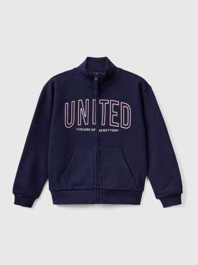 Kids' Benetton Zip And Collar Sweatshirt Dark Blue | NZ346923