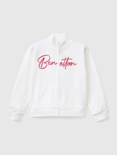 Kids' Benetton Zip And Collar Sweatshirt White | NZ659920