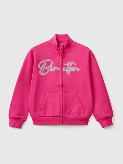 Kids' Benetton Zip And Collar Sweatshirt Fuchsia | NZ686670