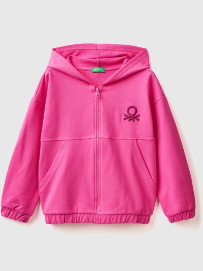 Kids' Benetton Zip And Embroidered Logo Hoodie Fuchsia | NZ045300