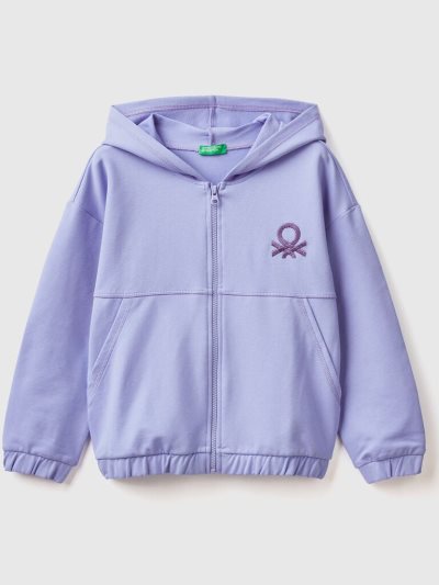 Kids' Benetton Zip And Embroidered Logo Hoodie Periwinkle | NZ834344