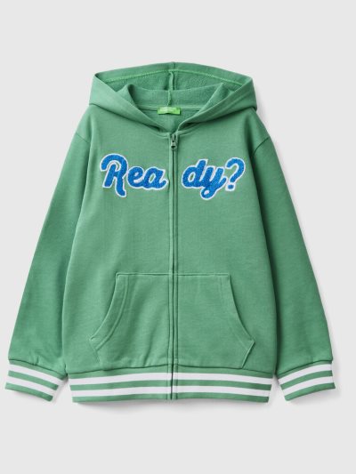 Kids' Benetton Zip And Embroidery Hoodie Dark Green | NZ497662