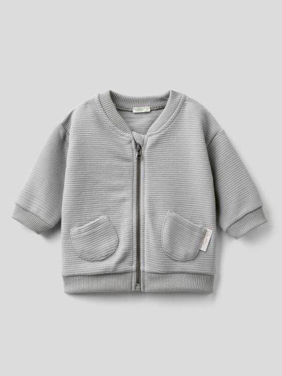 Kids' Benetton Zip And Pockets Hoodie Grey | NZ205640