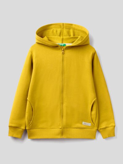 Kids' Benetton Zip Organic Cotton Hoodie Mustard | NZ048138