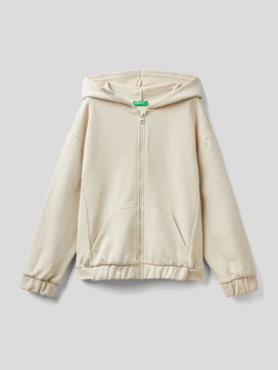 Kids' Benetton Zip Organic Cotton Hoodie Creamy White | NZ268165