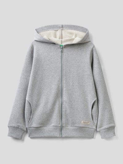 Kids' Benetton Zip Organic Cotton Hoodie Grey | NZ319511