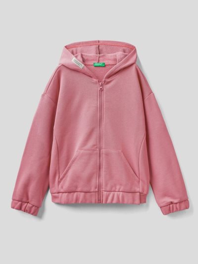 Kids' Benetton Zip Organic Cotton Hoodie Dark Mauve | NZ463025