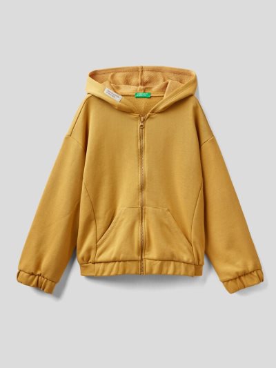 Kids' Benetton Zip Organic Cotton Hoodie Mustard | NZ578309
