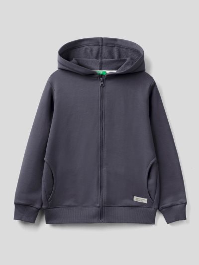 Kids' Benetton Zip Organic Cotton Hoodie Dark Blue | NZ682428