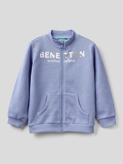 Kids' Benetton Zip Organic Cotton Sweatshirt Lilac | NZ028045