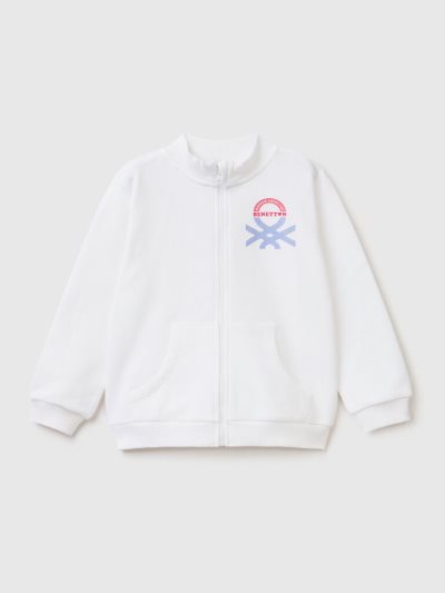 Kids' Benetton Zip Organic Cotton Sweatshirt White | NZ246479