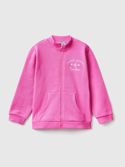 Kids' Benetton Zip Organic Cotton Sweatshirt Fuchsia | NZ398259