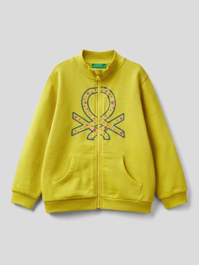 Kids' Benetton Zip Organic Cotton Sweatshirt Yellow | NZ466633