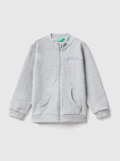 Kids' Benetton Zip Organic Cotton Sweatshirt Light Grey | NZ477265