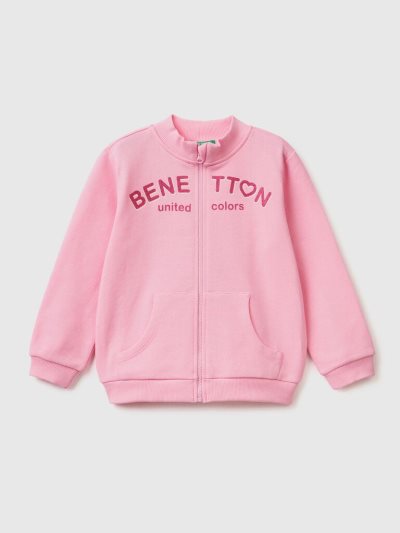 Kids' Benetton Zip Organic Cotton Sweatshirt Pink | NZ504299