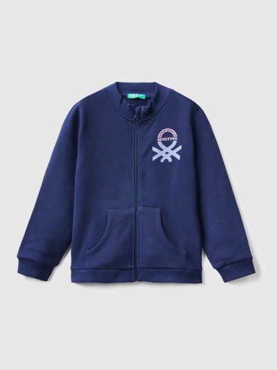 Kids' Benetton Zip Organic Cotton Sweatshirt Dark Blue | NZ552484