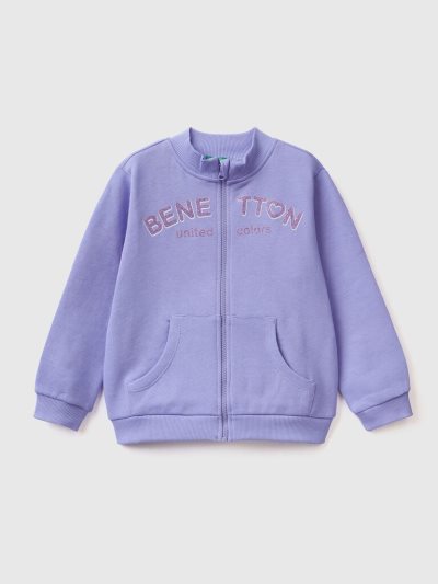 Kids' Benetton Zip Organic Cotton Sweatshirt Periwinkle | NZ618567