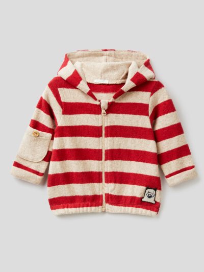 Kids' Benetton Zip Recycled Cotton Blend Hoodie Red | NZ325360