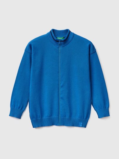 Kids' Benetton Zip-up Cotton Cardigan Bright Blue | NZ514806