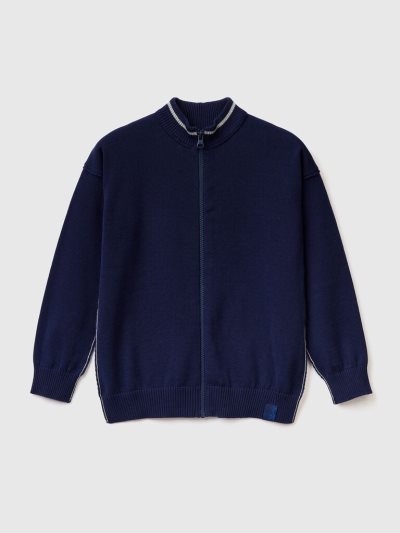 Kids' Benetton Zip-up Cotton Cardigan Dark Blue | NZ529520
