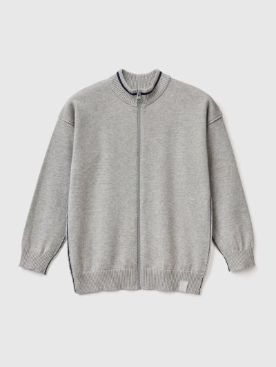 Kids' Benetton Zip-up Cotton Cardigan Light Grey | NZ514903